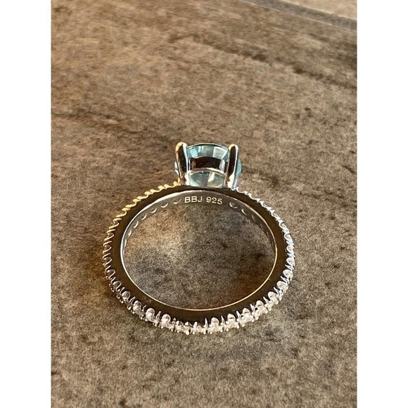 925 BBJ Ring Sterling Silver Aqua Blue Tourmaline & CZs Size 9 4.55g - Picture 3 of 12